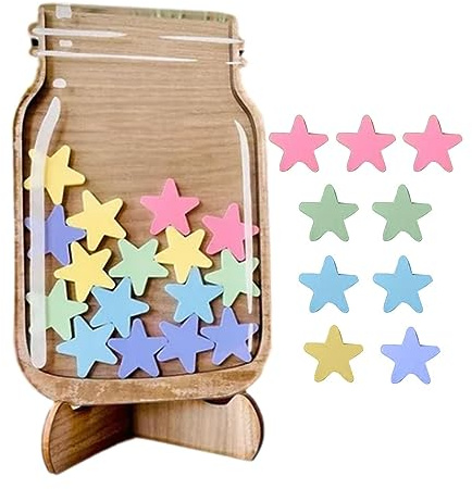 Belöningsglas för barn, Star Classroom belöningskärl i trä med 25 stjärnor, personligt belöningsglas, belöningsglas klassrum, interaktivt belöningsglas för J-ungar och flickor