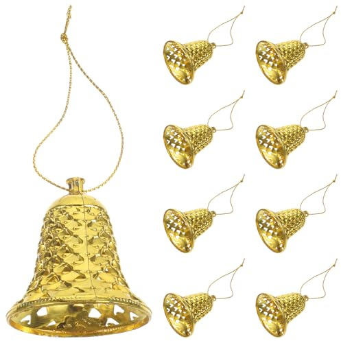 MAGICLULU Lot de 12 cloches de Noël en plastique - Décoration de sapin de Noël - Pendentif cloche en plastique avec cordes dorées - Décoration suspendue pour sapin de Noël