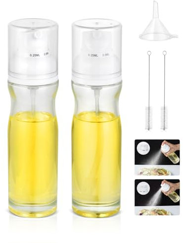 OTraki 2 Pezzi Spruzzino Olio Per Friggitrice Aria Spray Per Olio Da Cucina, Spruzzino Olio 200ml Nebulizzatore Olio In Vetro Riempibile Antifurto Con Pennello E Imbuto Per Cucina, Barbecue, Insalata