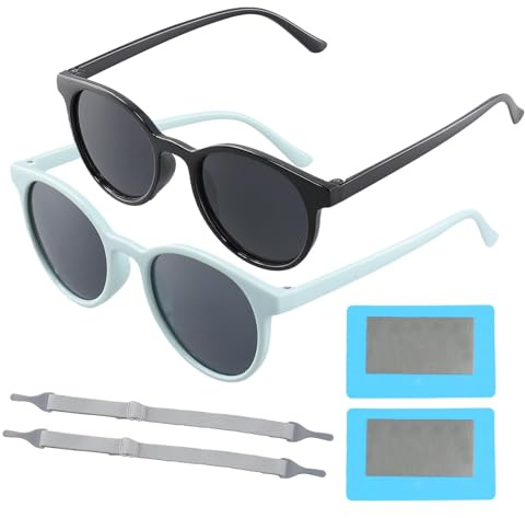 Stylish 2-Pack Baby Sunglasses for Ages 0-3 - UV 400 Protection, Polarized Lenses, Lightweight Design with Adjustable Straps and Polarization Test Card - Perfect for Boys and Girls in Blue and Black