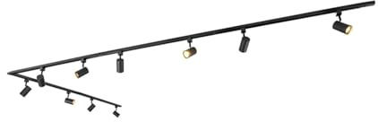 GrecoShop Sistema Binario Monofase 10 Faretti GU10 50W con Lampadine Incluse, Orientabili, Alluminio Nero 500 cm – Illuminazione Moderna per Cucina, Soggiorno, Ufficio e Spazi Aperti