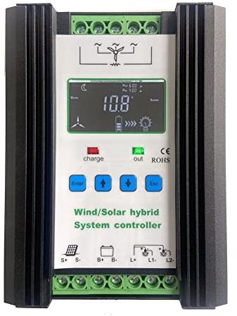 SolaMr 1000W Solarladeregler Wind Energy Solar Hybrid Laderegler 12V/24V Automatische Identifikation mit LCD Display - Wind: 600W + Solar: 400W