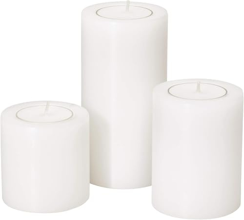 EDZARD 3er Set Dauerkerze Cornelius (Ø 6 cm, H 6, 8, 10 cm) in weiß - Teelichthalter, Kerzenhalter in Kerzenoptik, Windlicht für handelsübliche Teelichter - Deko Kerzen, Tischdeko, Wohnzimmer Deko
