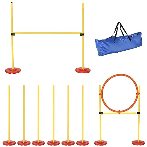 PawHut Set Agility Dog con Paletti ed Anello Regolabile per Addestramento Cani