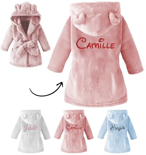 KDO MAGIC Peignoir bébé personnalisé - Doux et Moelleux - Personnalisable et brodé avec Un prénom - Garçons & Filles (18-24 mois, Rose)