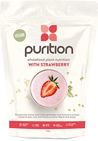 Purition Vegan Strawberry Dairy Free Natural Protein Powder for Keto Diet Shakes and Meal Replacements Shakes - 250g
