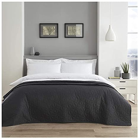 FAIRWAYUK Quilted Bedspreads Double Size - Ultra Soft Lightweight Bed Throws Bedspreads for All Season, 100% Polyester Comforter Bedding Large Sofa Coverlet, 150x200cm, Charcoal