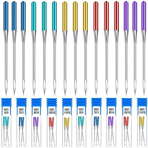 Nähmaschinen Nadeln 30 stück, Universal Maschinennadeln Standard Größen 65/9, 75/11, 90/14, 100/16, 110/18 für Wirkwaren Jean Gewebte Stoffe