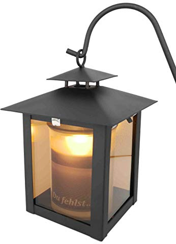 Lámpara de tumba ideal para tumba de urnas de acero, color negro mate con cristal auténtico, incluye 3 estacas y luz LED de 18 cm