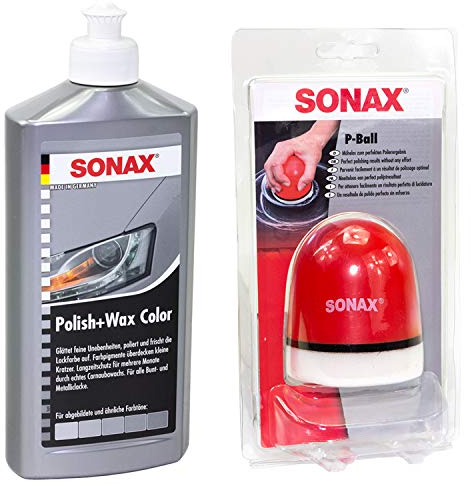 Politur Set Polish und Wax Wachs polieren Lack Color silber/grau SONAX 500 ml + P-Ball Schwamm