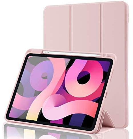 Case for iPad Air 11 Inch 2025 M3/2024 M2/Air 7 6 5 4 Generation (2025/2024/2022/2020) 10.9 Inch with Pencil Holder, Smart Stand Cover, Supports Apple Pencil Charging, Auto Wake/Sleep - Pink