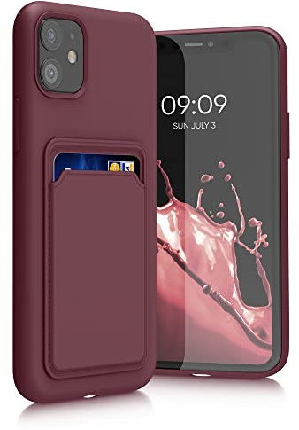 kwmobile fodral kompatibelt med Apple iPhone 11-fodral – TPU-telefonskydd med kreditkortshållare – gråbrun röd