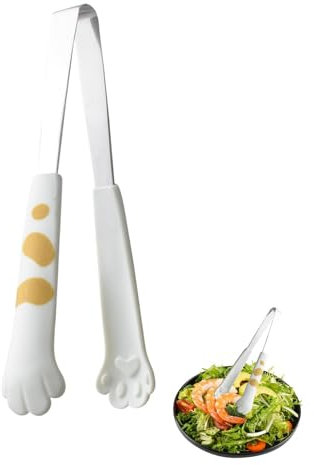 Küche Kochzange, 18cm nette Katze Pfote Form Serving Tong Edelstahl Kleine Salat Tong Buffet Zangen Brot Clip Salat Steak Clip Brot Tong BBQ Tong Essen Tong (M-Weiß)