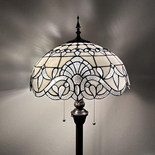 enjoy decor lamps White Stained Glass Floor Lamp Baroque Style Metal Base LED Bulbs Included for Living Room Bedroom 16 D*16 W*64 H