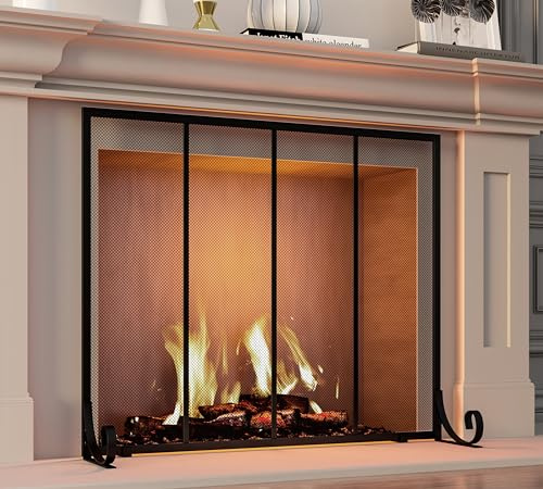 Fire Beauty Flat Panel Fireplace Screen Spark Guard Wrought Metal Gate Cover for Home, Decorative Mesh Fire Place Safety Fence,Baby Safe Spark Guard Protector