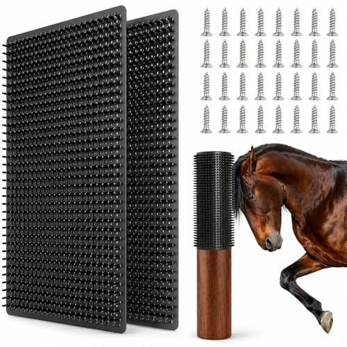 GINDOOR Middle Livestock Scratching Brush Horse Scratching Post Pad, Horse Cow Scratching Post for Grooming, 21.65 x19.68 Horse Scratcher Brush for Cattle Horse Cow Dogs Pigs