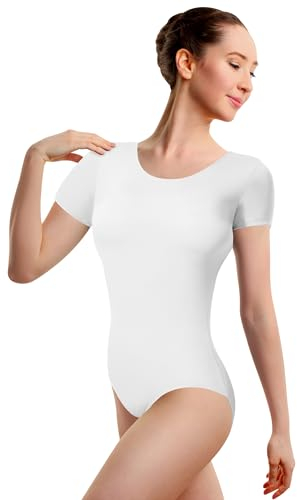 DANSHOW Ballett Trikot Damen Gymnastikanzug Kurzarm Ballettkleidung Tanz Trikotanzug Einfarbig Trikotanzug für Erwachsene(4027-07-M)