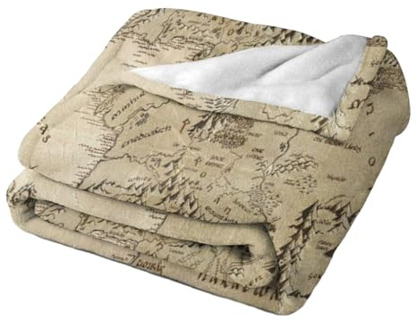 CLSSLVVBN Coperta in Stile Signore degli Anelli con Mappa della di Mezzo Resistente alle Pieghe, per Un Look ordinato, Calda e Accogliente, Morbida Coperta in Micropile