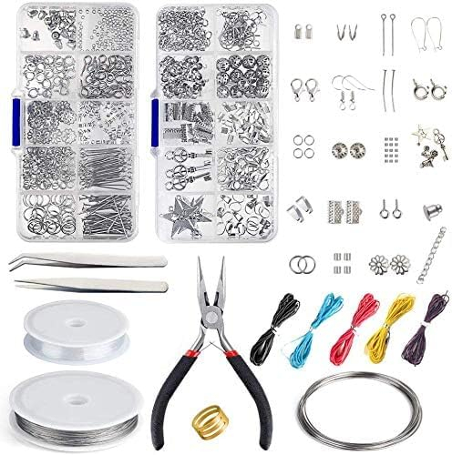 Schmuckherstellung Set, Schmuck Reparatur Kit, Schmuck Basteln Zubehör mit Zange, Pinzette, Silber Zubehör und Draht,für Schmuckherstellung Reparatur DIY Bastelbedarf