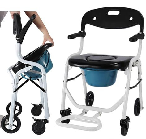 LIBRACTA Silla para Inodoro Y Ducha con Ruedas, Silla Ducha WC Plegable con Ruedas, Silla con Ruedas para Ancianos con Inodoro, Silla De Ducha con Ruedas, Silla WC Personas Mayores, 136 Kg