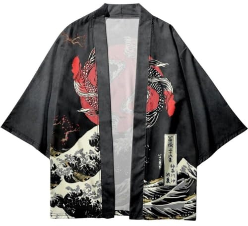 Lipfer Kimono da Uomo Streetwear Cardigan da Donna Cosplay Haori Yukata Top Abiti da Vestaglia Kimono Giapponese da Spiaggia con Stampa Sun Moon