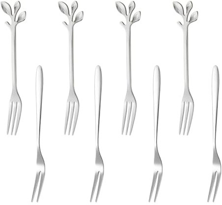 4 forchette in metallo, 4 cucchiai, mini forchette da frutta, torte, forchette da pasticceria, kimchi, forchette da macedonia, forchette per feste, forchette da cucina