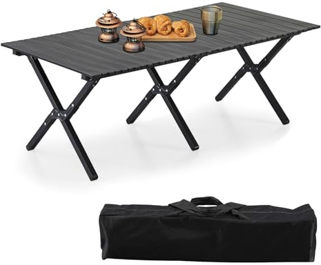 BOOSDEN Aluminum Folding Camping Table, Portable Foldable Picnic Table, Outdoor Lightweight Roll-up Camping Table, Collapsible Camp Table for Beach,Party, Patio, BBQ, Travel, Backyard