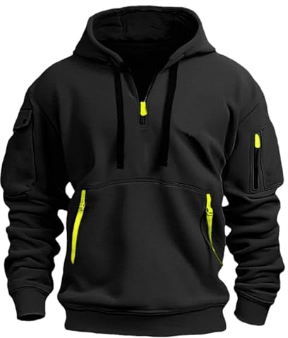 Jamron Hombre Tallas Grandes Sudaderas con Capucha y Media Cremallera Chaqueta Deportiva Casual con Multibolsillos (S-5XL)
