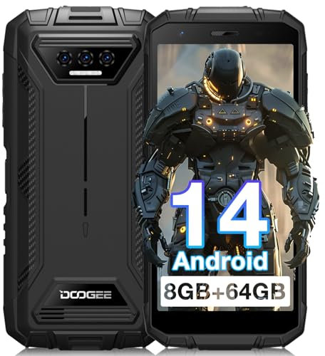 DOOGEE S41T Rugged Smartphone, Android 14 Rugged Phone, 6300mAh, 8GB + 64GB(1TB Expand), 5.5 HD+ Display, 13MP Camera, 4G Dual SIM IP68 Waterproof Mobile Phones, Face ID, NFC - Black