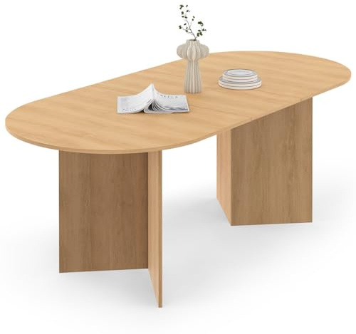 IDMarket - Table à Manger Extensible Ovale Marthe 6-10 Personnes Bois façon hêtre 160-200 cm