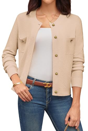GRACE KARIN Cardigans pour Femme à Manches Longues avec Boutons en Tricot Léger pour Bureau et Soirée avec Poches, S