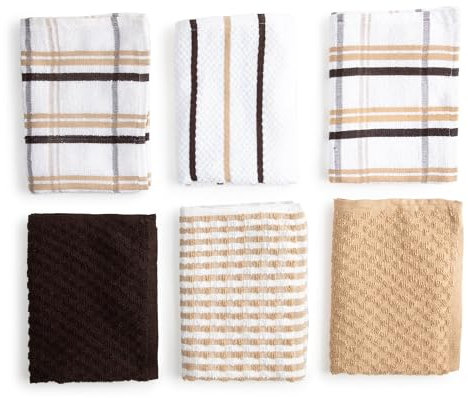 BOSKIMO Paños de Cocina Algodón Premium – Pack de 6 Trapos de Cocina Microfibra y Rizo, Trapos Cocina Algodón Absorbentes, Paños de Limpieza Beige y Chocolate