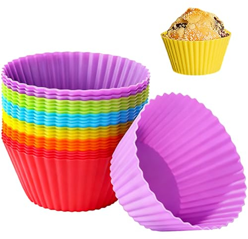 Kaarlop 24 Moules à Muffins en Silicone Réutilisables - 7cm Mini Moules à Cupcakes Antiadhésifs, Sans BPA, pour Gâteaux, Pudding, Gelée, Chocolat