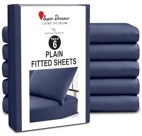 GC GAVENO CAVAILIA Fitted Sheet Single 6 Pack - Plain Dyed Microfiber Bedding Sheets - Fade, Wrinkle & Shrink Resistant Bottom Sheets - 25cm Deep Breathable Bed Sheet with Elasticated Corners - Navy