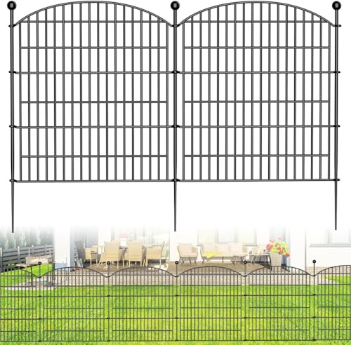 NEWFUN 73x81cm Clôture d'étang,Cloture Jardin Exterieur,Enclos Chien en Métal,10 éléments de clôture et 11 barres de fixation, Decorative Metal Fence for Dogs, Yards, Patios, Outdoors