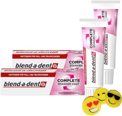 2 confezioni per crema adesiva Blend-a-Dent COMPLETE Extra Forte NEUTRAL – 2 tubi, ciascuno da 47 g – Forte tenuta per protesi parziali e protesi complete, insapore + 1 gomma di ManyMore come aggiunta