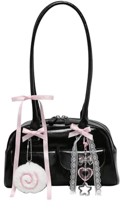 Verdusa Women's Y2K Purse PU Leather Underarm Shoulder Handbags Bow Top Handle Boston Bag Black One Size