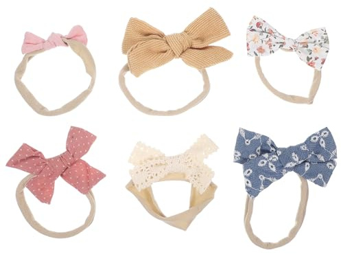 GARVALON Fasce per Chioma Fiocco per Neonate, Cerchietti per Ragazzo Ragazza in Cotone Morbido, Set da 6 Pezzi per Accessori Fotografici e Uso Quotidiano