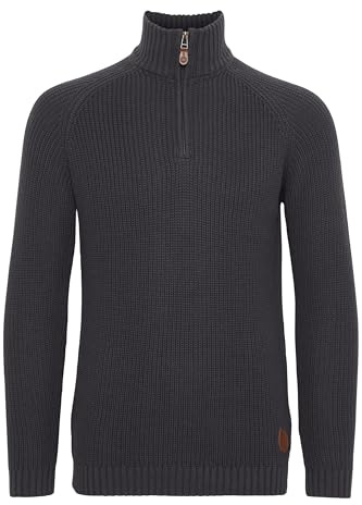 !Solid SDXenox Homme Pull en Maille Troyer Grosses Mailles avec col Montant 100% Coton Regular Fit, Taille:M, Couleur:Med Grey M (8254)