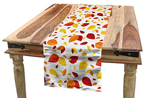 ABAKUHAUS Bunt Tischläufer, Saisonale Herbstblätter, Esszimmer Küche Rechteckiger Dekorativer Tischläufer, 40 x 180 cm, Orange Gelb Rot