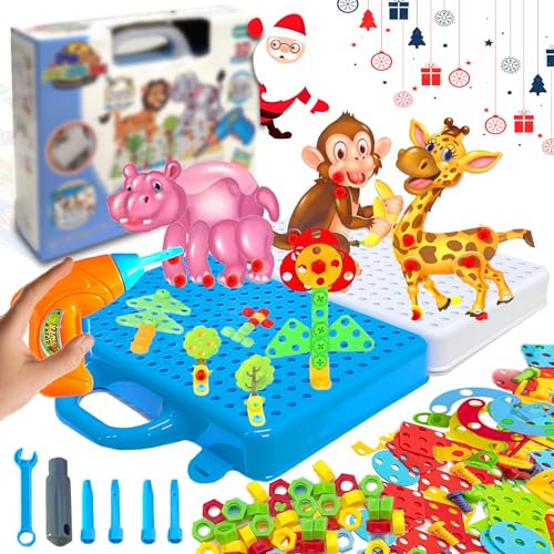 Xwin Sportseries Animal Jigsaw Puzzle Pegboard Toys, 289 PCS Dinosaur Puzzle Multi Shapes With Drill Construction DIY Creative STEM Educational for 3 Years Olds, Play Toys