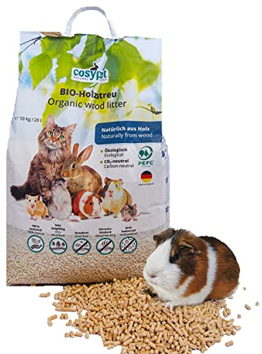 COSYPET Einstreu Pellets für Kaninchen, Hamster, Nager + Katzen [100% Bio + Natürlich] – saugstark + geruchsbindend – Nicht klumpende Holzstreu (Pellets, 20 l = 10 kg)