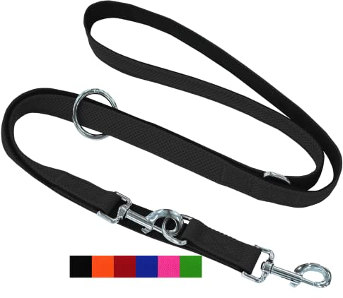 DEY - Premium Hundeleine Air Mesh 2m | 3fach Verstellbar | für Kleine, Mittelgroße u. Große Hunde | viele Farben | Doppelleine Hund Katze | Schleppleine | Führ-Leine | Welpen-Leine | Schwarz, M