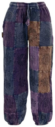 GURU SHOP Aladinhose, Patchwork, Unikat Pluderhose, Boho Hose - Lila, Damen, Baumwolle, Size:L/XL