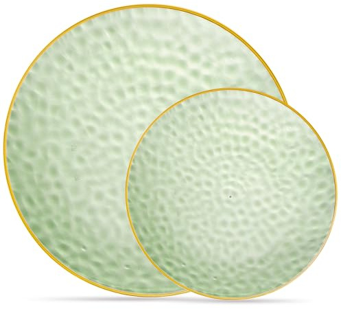 PLASTICPRO 32 Piece Combo Plates Set includes 16-7'' inch Plate & 16-10'' inch Plates Green Hammered Plastic Party Dish Premium ST patricks day Party Dishes
