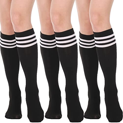 DRESHOW 3 Paar Damen Mädchen Kniestrümpfe Sportsocken Strümpfe Strümpfe Laufsocken Volleyball Cosplay Streifen Strumpf