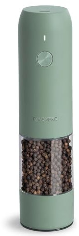 TLYSXPRO Moulin à poivre électrique, rechargeable par USB, moulin à sel et poivre automatique, avec réglage de la grosseur, lumière LED, rechargeable, accessoire de cuisine (1 pièce, Sauge)