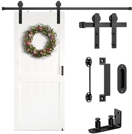 Arti-Life Sliding Barn Door Hardware Kit 6.6 FT Heavy Duty-Smoothly and Quietly- Easy to Install with Adjustable Floor Guide, Door Hook and 2 Handles - Fit 1 3/8-1 3/4 Thickness(I Shape Hanger)