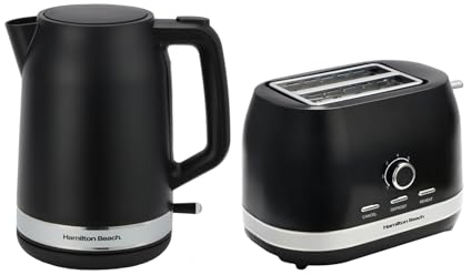 Hamilton Beach Kettle and Toaster Set, Ella, 1.7L Kettle, 2 Slice Toaster, Boil Dry Protection, Removable Filter, 7 Browning Levels, Removable Crumb Tray, Black - HBELLAMB
