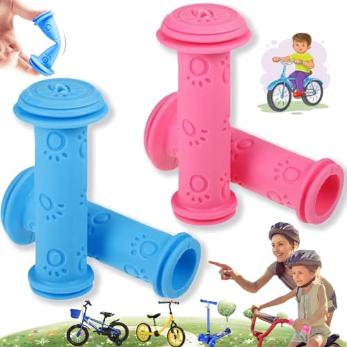 Weploda 2 Paires Poignées vélo pour Enfants, Poignées Guidon 22 mm, Poignée Caoutchouc Enfant, Poignées vélo avec Protection Antichoc de sécurité, pour draisiennes, Vélos pour Enfants (Rose Bleu)